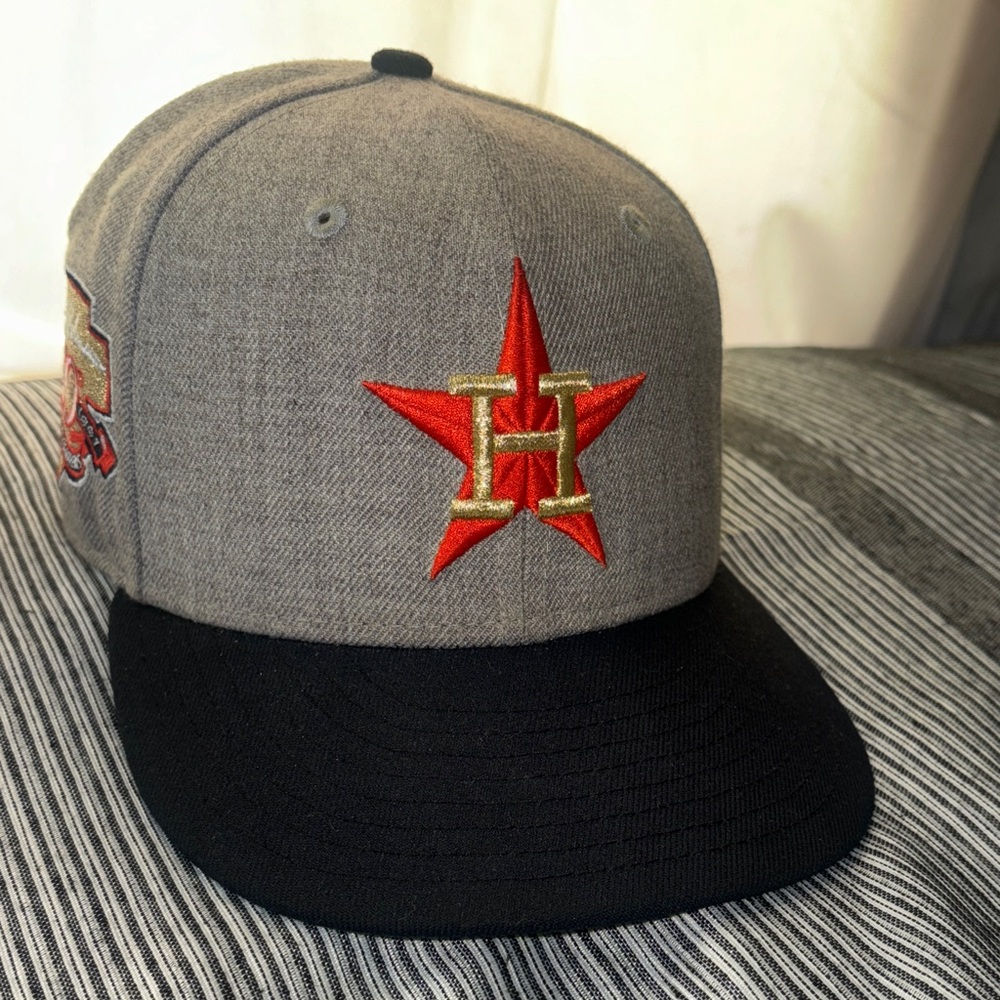 New Era Gray and Black Hat with Red and Gold Logo